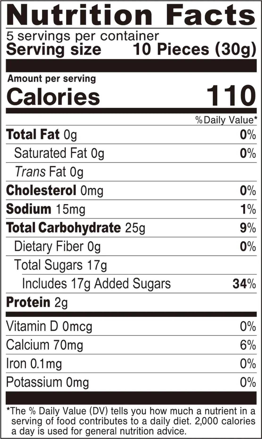 FETTUCCINE GUMMI® Nutrition Facts PEACH